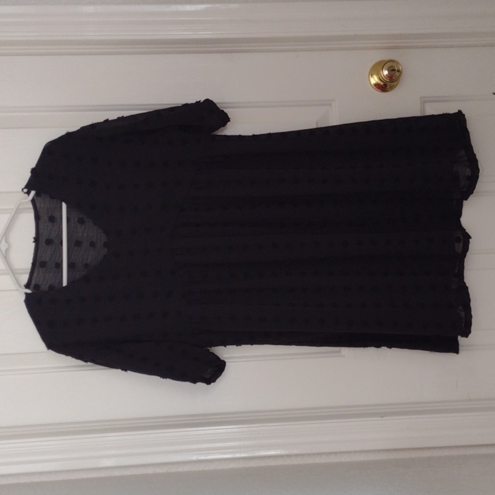 Black Textured Swim Suit Cover Up Dress Sheer